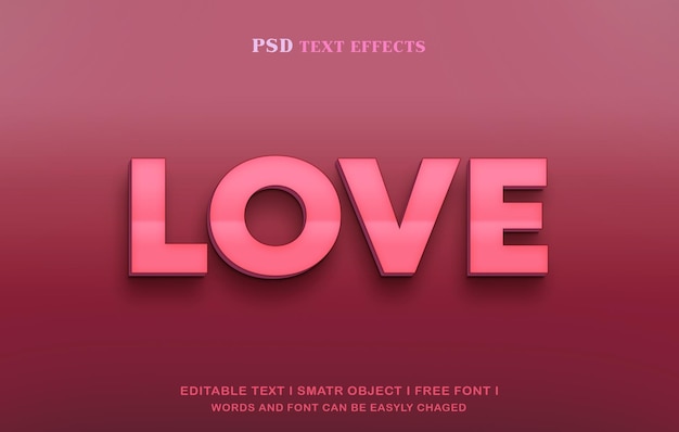 Conception d'effet de texte LOVE PSD modifiable en 3D
