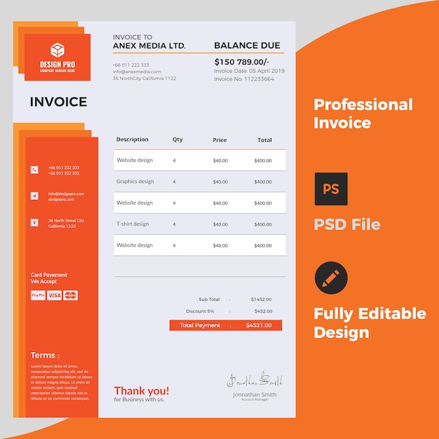 PSD conception de facture professionnelle