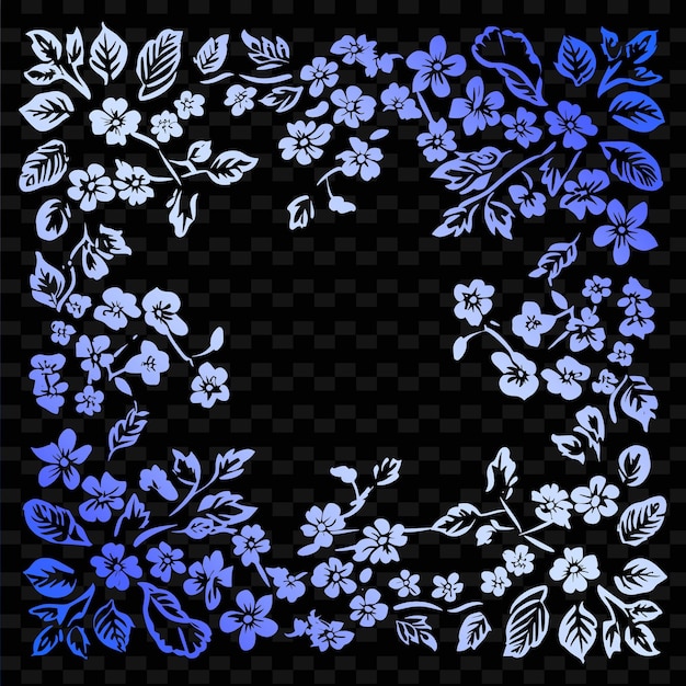 PSD une conception de fleur bleue avec des fleurs blanches sur un fond noir