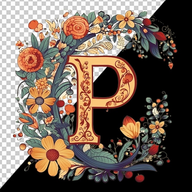 PSD conception florale de la lettre p