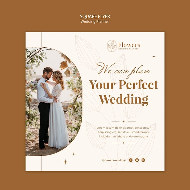 Conception de flyer carré de planificateur de mariage