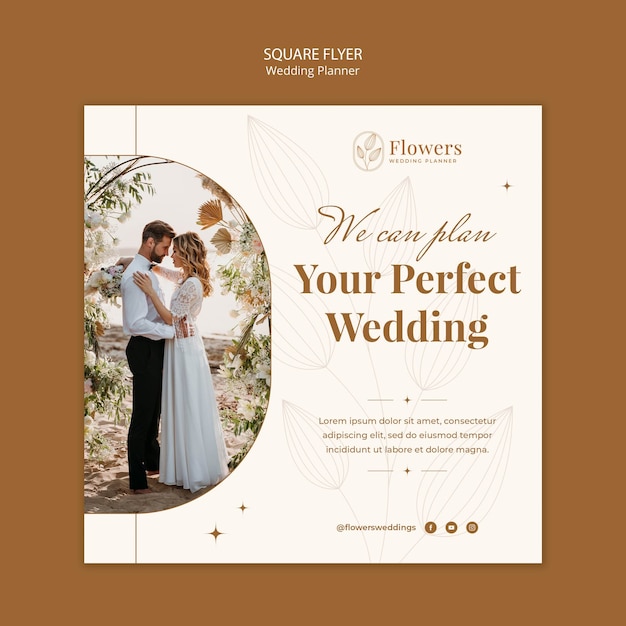 PSD conception de flyer carré de planificateur de mariage