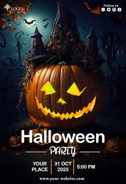 PSD conception de flyer de fête d'halloween et de modèles de médias sociaux