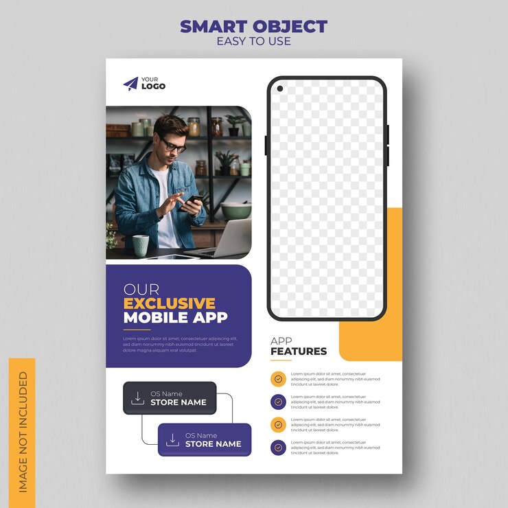 PSD conception de flyer ou modèle de couverture de brochure pour application mobile