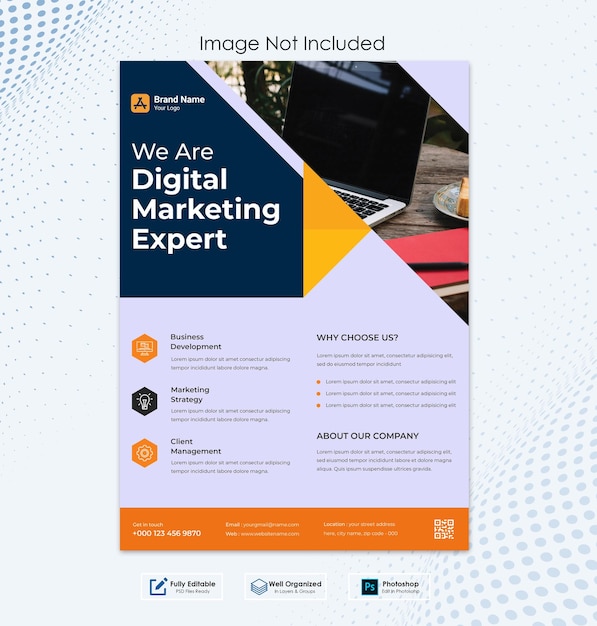 Conception gratuite de dépliants de marketing numérique PSD