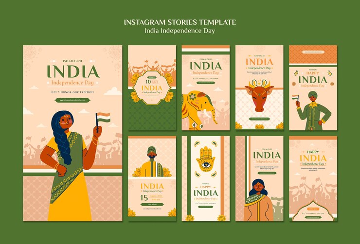 PSD conception d'histoires instagram de la fête de l'indépendance de l'inde