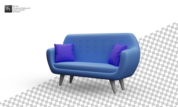 Conception d'illustration de canapé bleu isolé 3D