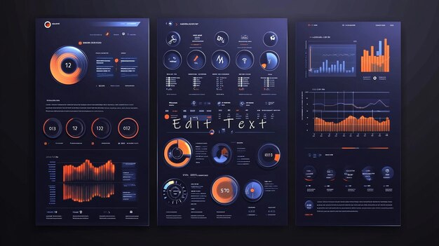 Conception d'infographies d'interface utilisateur sombre avec des graphiques et une visualisation des données