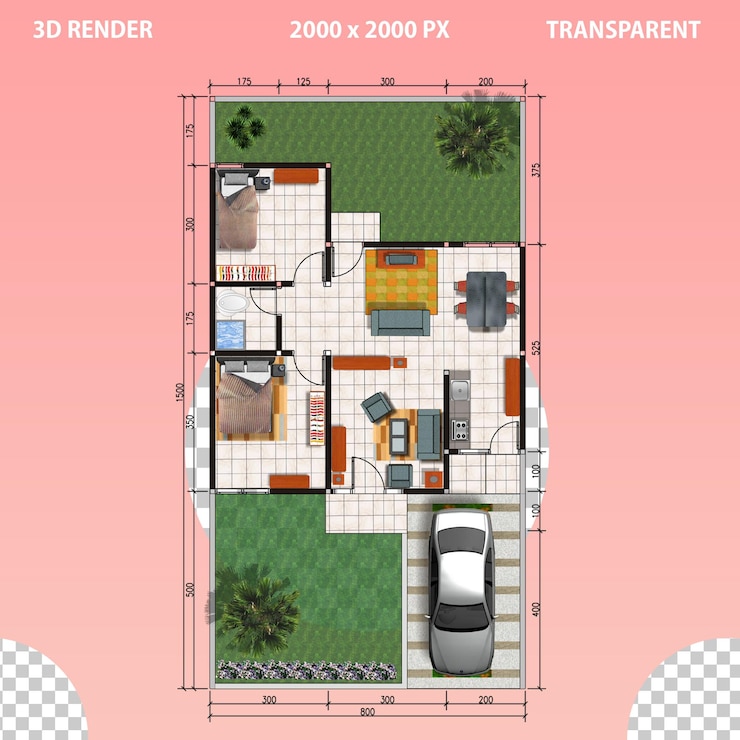 PSD une conception intérieure 3d vue de l'extérieur plan intérieur montrant la disposition du plan d'étage arrière-plan transparent