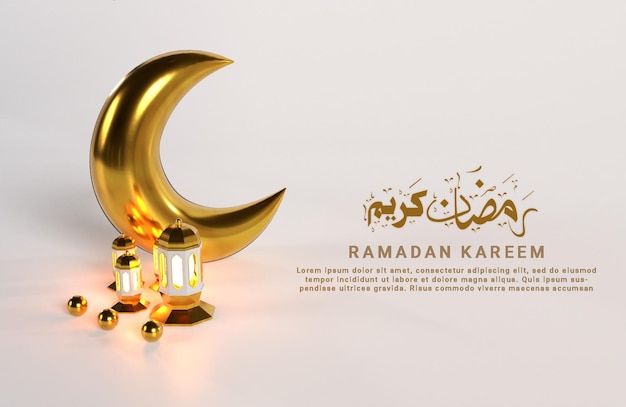 Conception Islamique Du Ramadan Kareem Avec Lanterne Arabe Debout Croissant De Lune Réaliste 3d