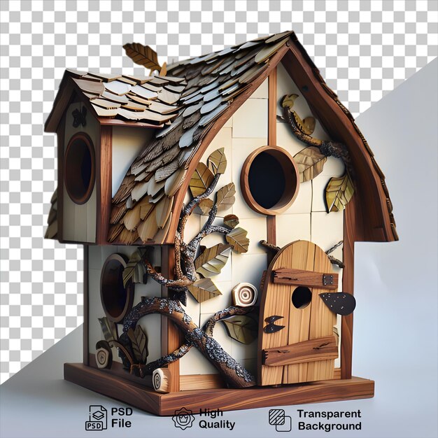 PSD conception de maison d'oiseau en bois sur fond transparent avec fichier png