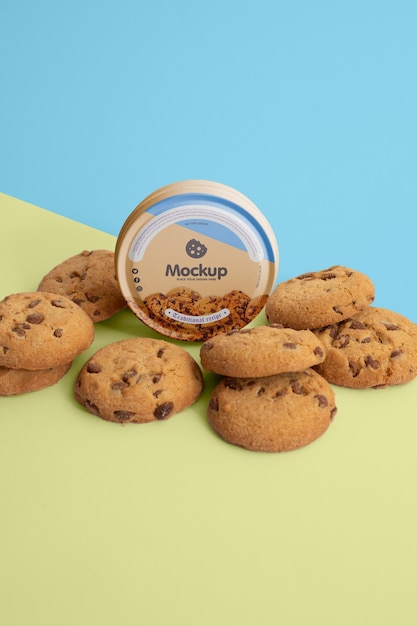 PSD conception de maquette de boîte à biscuits ronde en étain