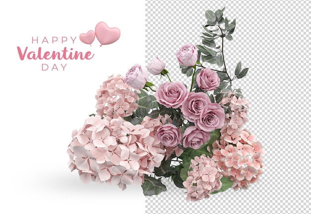 PSD conception de maquette de décoration de fleurs de roses de saint-valentin