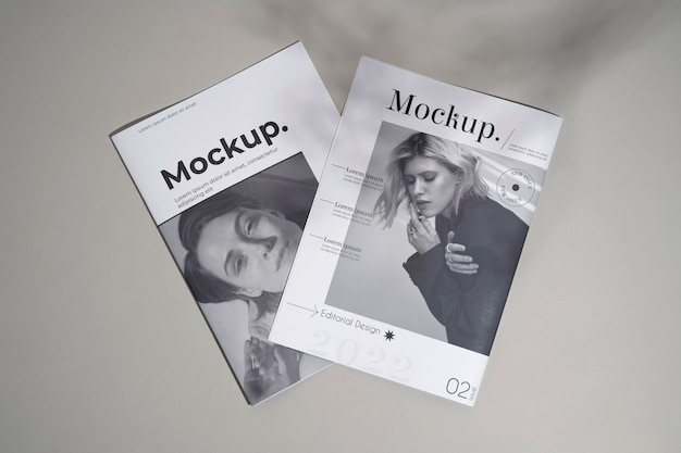 Conception de maquette de magazine monochrome avec superposition d'ombres