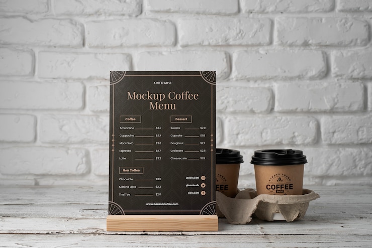 PSD conception de maquette de menu de café