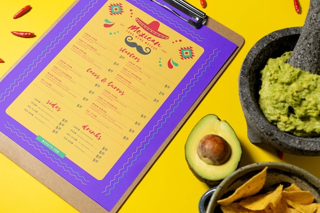 PSD conception de maquette de menu de restaurant de cuisine mexicaine