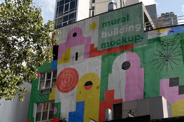 PSD conception de maquette de peinture murale sur le bâtiment de la ville