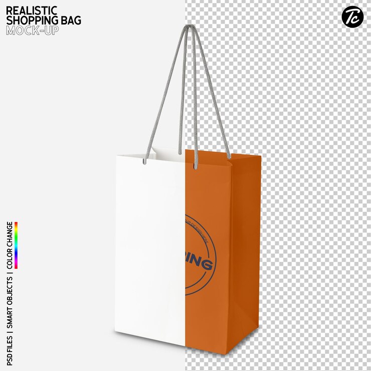 Conception de maquette de sac à provisions en papier blanc isolé