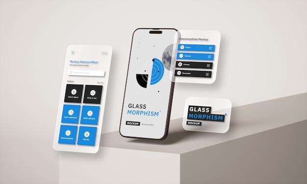 PSD conception d'une maquette de smartphone glassmorphism