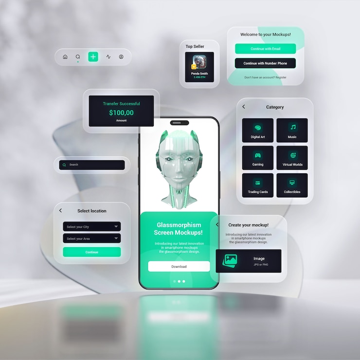 PSD conception d'une maquette de smartphone par glassmorphism