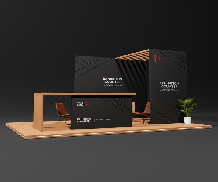 Conception de maquette de stand d'exposition noir