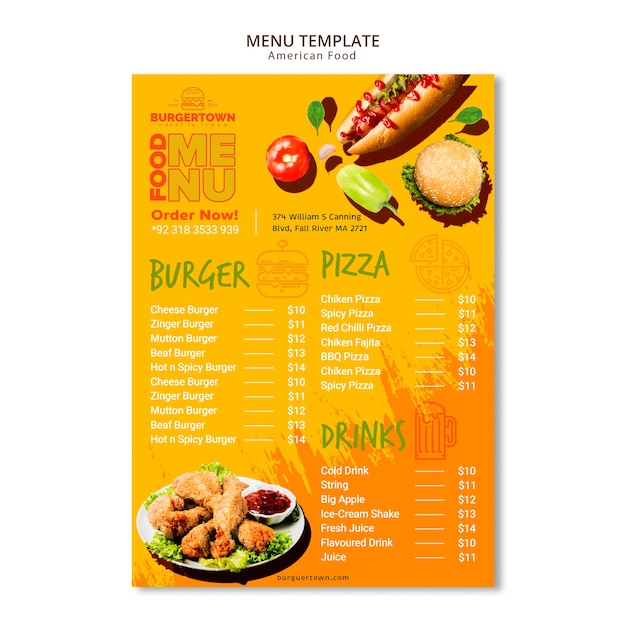 PSD conception de menus de cuisine américaine