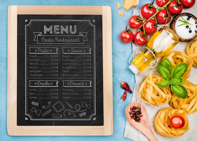 PSD conception de menus de restaurant de pâtes