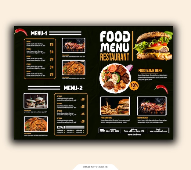 PSD conception de menus de restauration rapide restaurant bifold