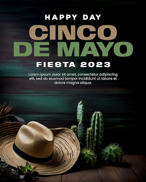 Conception De Modèle D'affiche De Cinco De Mayo Avec Fond De Cactus Et De Chapeau Mexicain