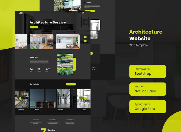 PSD conception de modèle d'atterrissage de site web d'architecture et d'intérieur