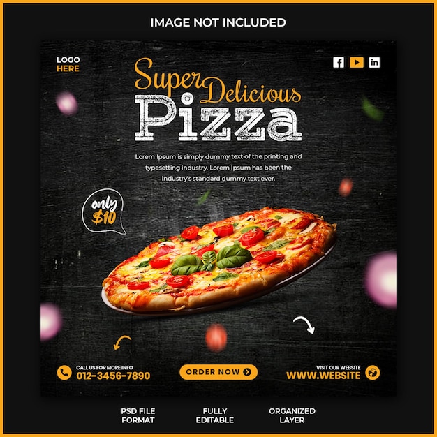 Conception De Modèle De Bannière De Publication Instagram De Médias Sociaux De Promotion De Restauration Rapide De Pizza Super Délicieuse