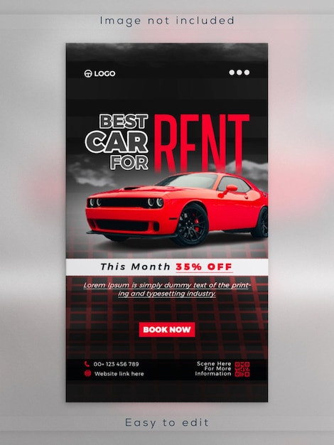PSD conception de modèle de bannière de publication de promotion d'histoire instagram de location de voiture moderne