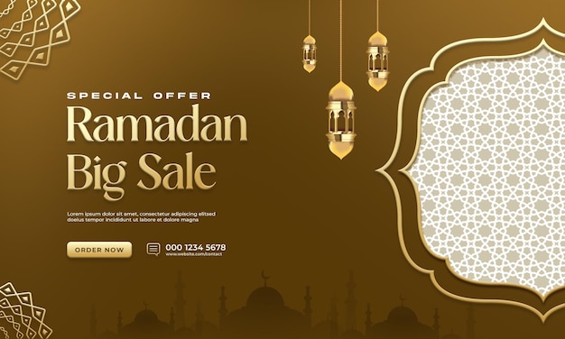 PSD conception de modèle de bannière web de réduction spéciale ramadan kareem