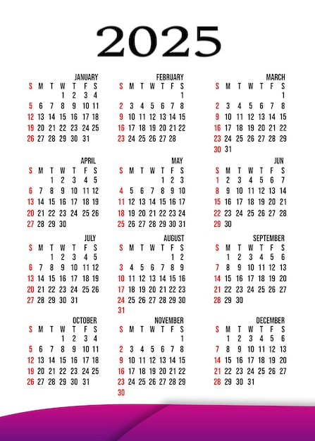 PSD conception de modèle de calendrier 2025