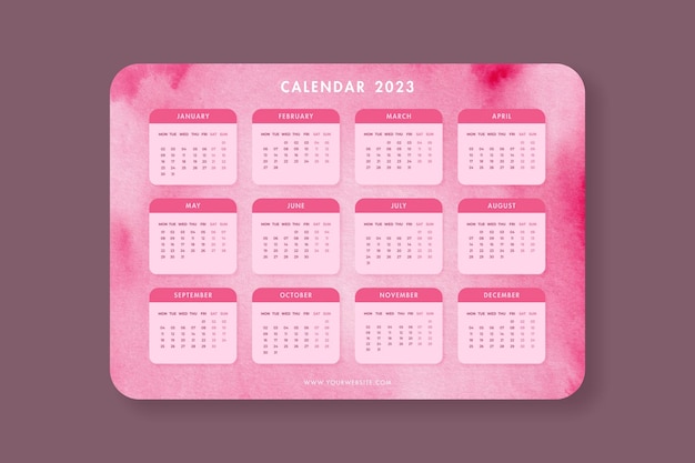 PSD conception de modèle de calendrier aquarelle rose 2023