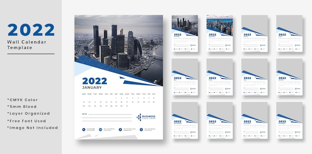 PSD conception de modèle de calendrier mural d'entreprise 2022