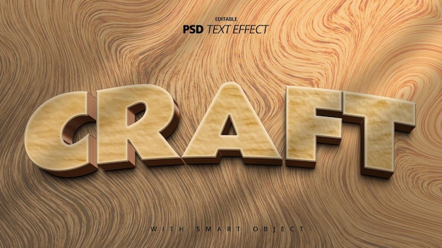 PSD conception de modèle d'effet de texte 3d réaliste d'artisanat en bois