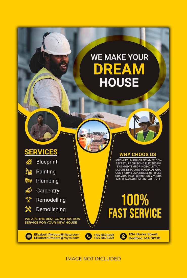 PSD conception de modèle de flyer d'architecture de plombier de construction psd