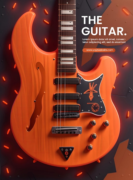 PSD conception d'un modèle de flyer avec guitare 3d