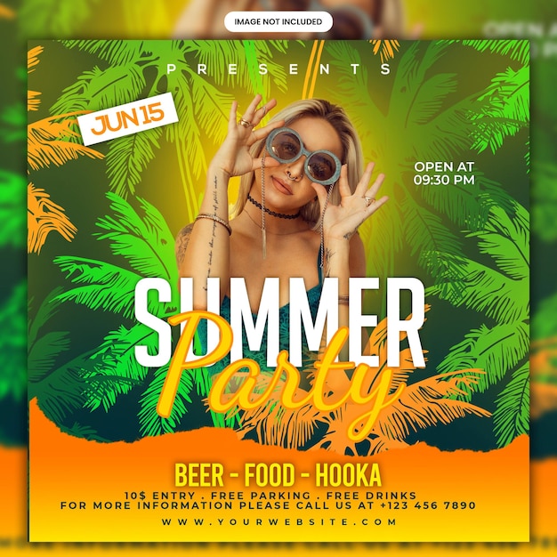 Conception de modèle de Flyer Instagram pour les médias sociaux Summer Party