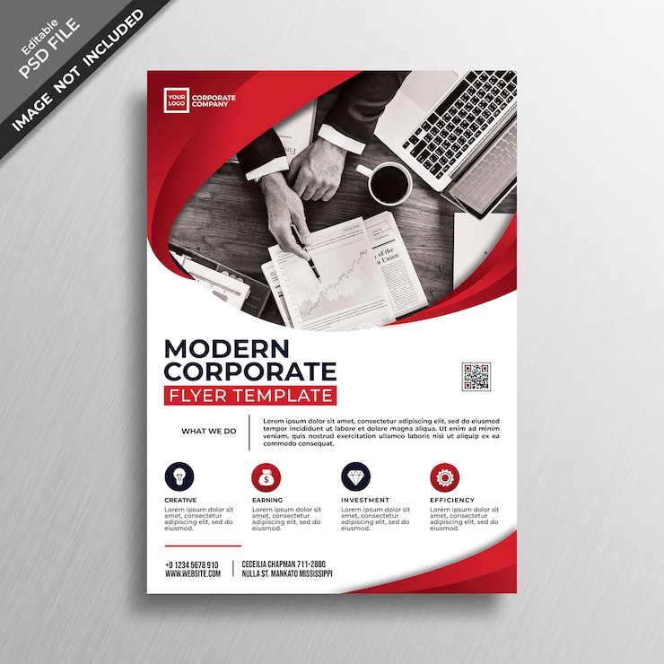 PSD conception de modèle de flyer moderne style entreprise rouge