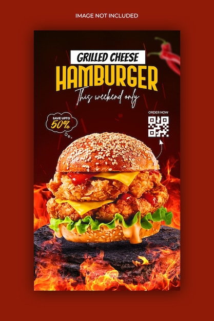 Conception De Modèle D'histoire Instagram De Délicieux Burger Et Menu Alimentaire
