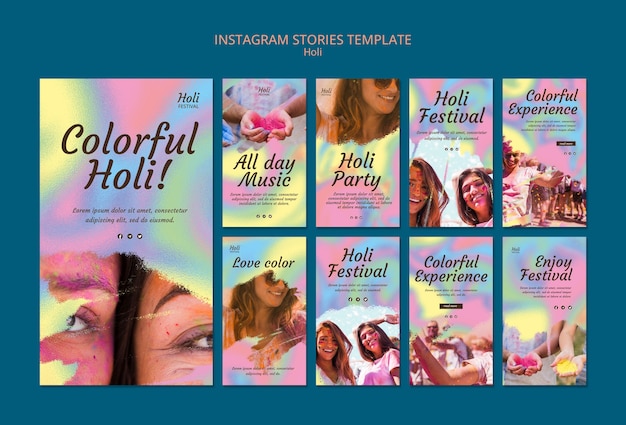 PSD conception de modèle d'histoire instagram festival holi