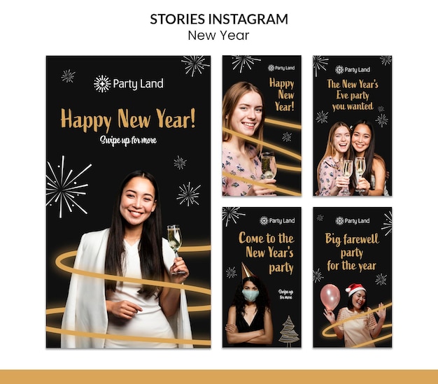 Conception de modèle d'histoires instagram du nouvel an