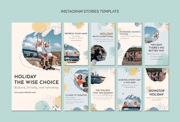 PSD conception de modèle d'histoires instagram de vacances aquarelle