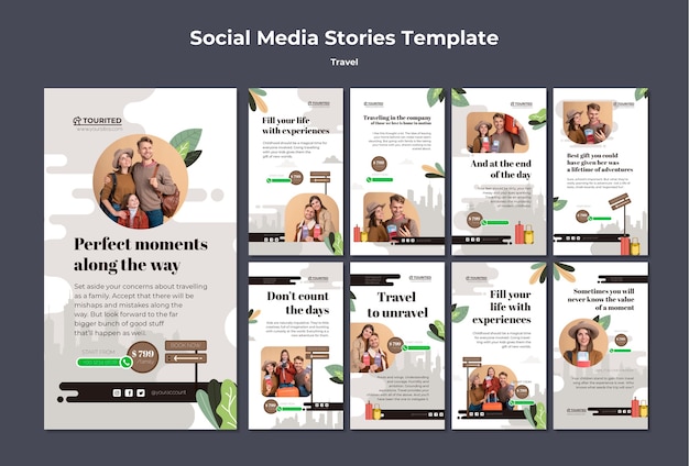 PSD conception de modèle instagram de voyage design plat