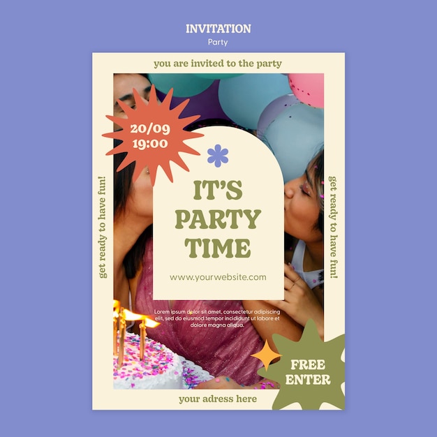 PSD conception de modèle d'invitation de fête colorée