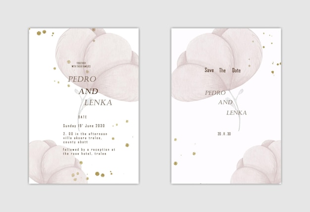 PSD conception de modèle d'invitation de mariage floral dessiné à la main psd premium