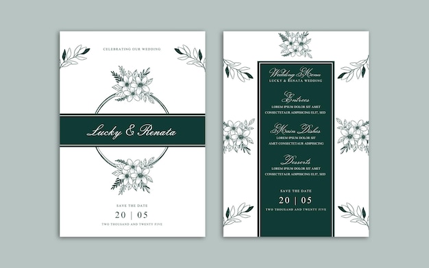 PSD conception de modèle d'invitation de mariage invitation de fiançailles simple moderne couleur verte simple