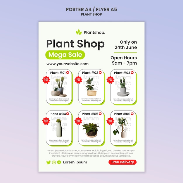 PSD conception de modèle de magasin de plantes